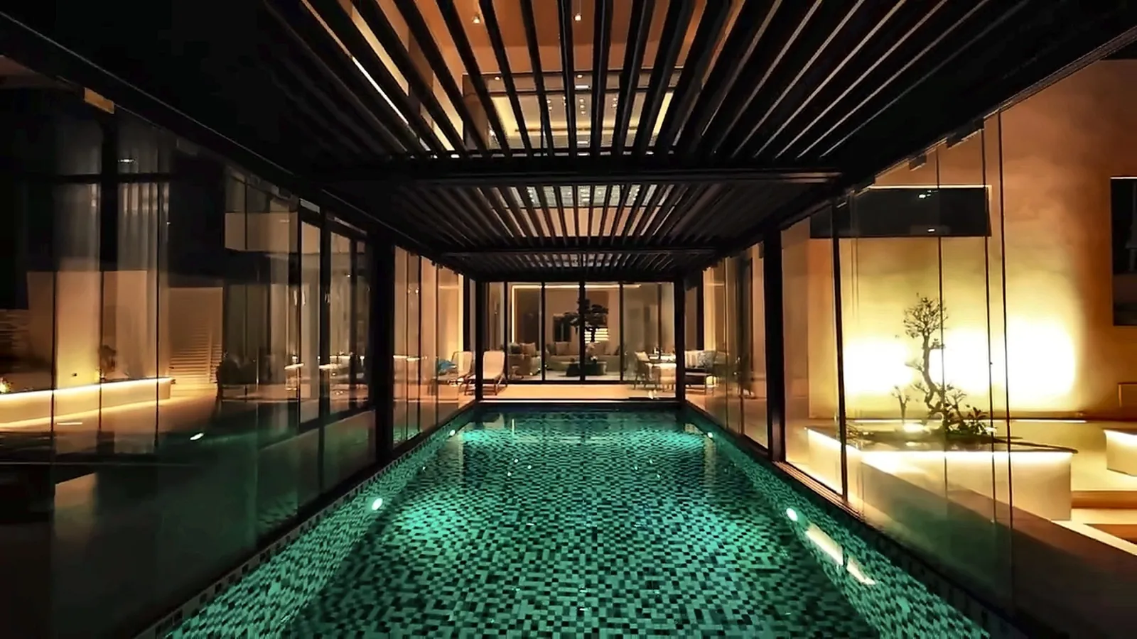 Villa pool at night